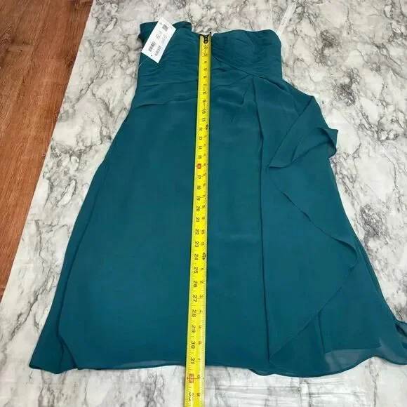 Azazie Madalynn Bridesmaid Dress one shoulder Peacock NWT Size A4 ruffle detail - Picture 6 of 8